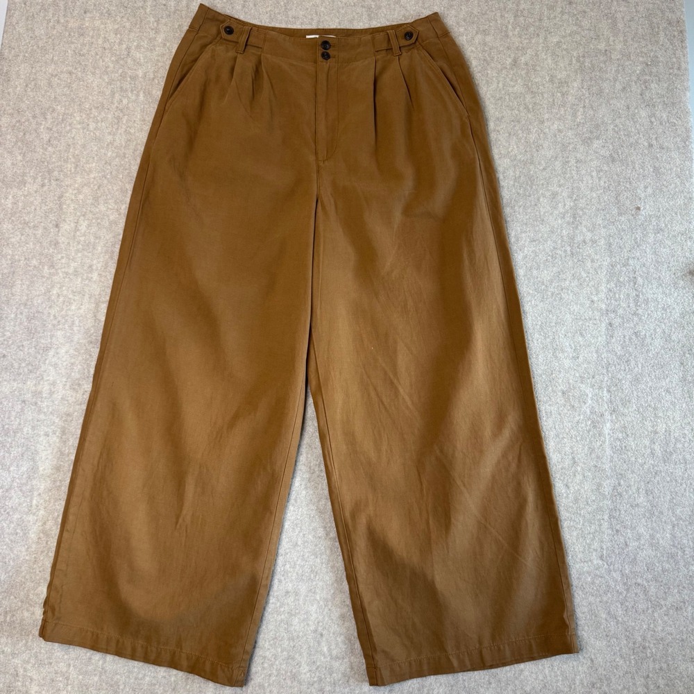 Madewell Harlow Wide-Leg Pant Womens 14 Brown High Rise Pleated Trousers